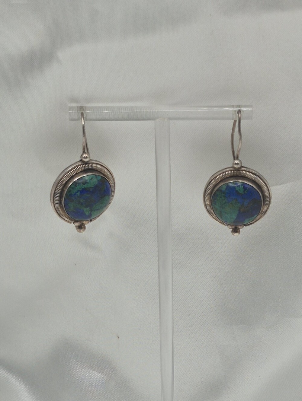 Sterling Silver Eliat Or Azurite Malachite Stone? 2" Drop Earrings.